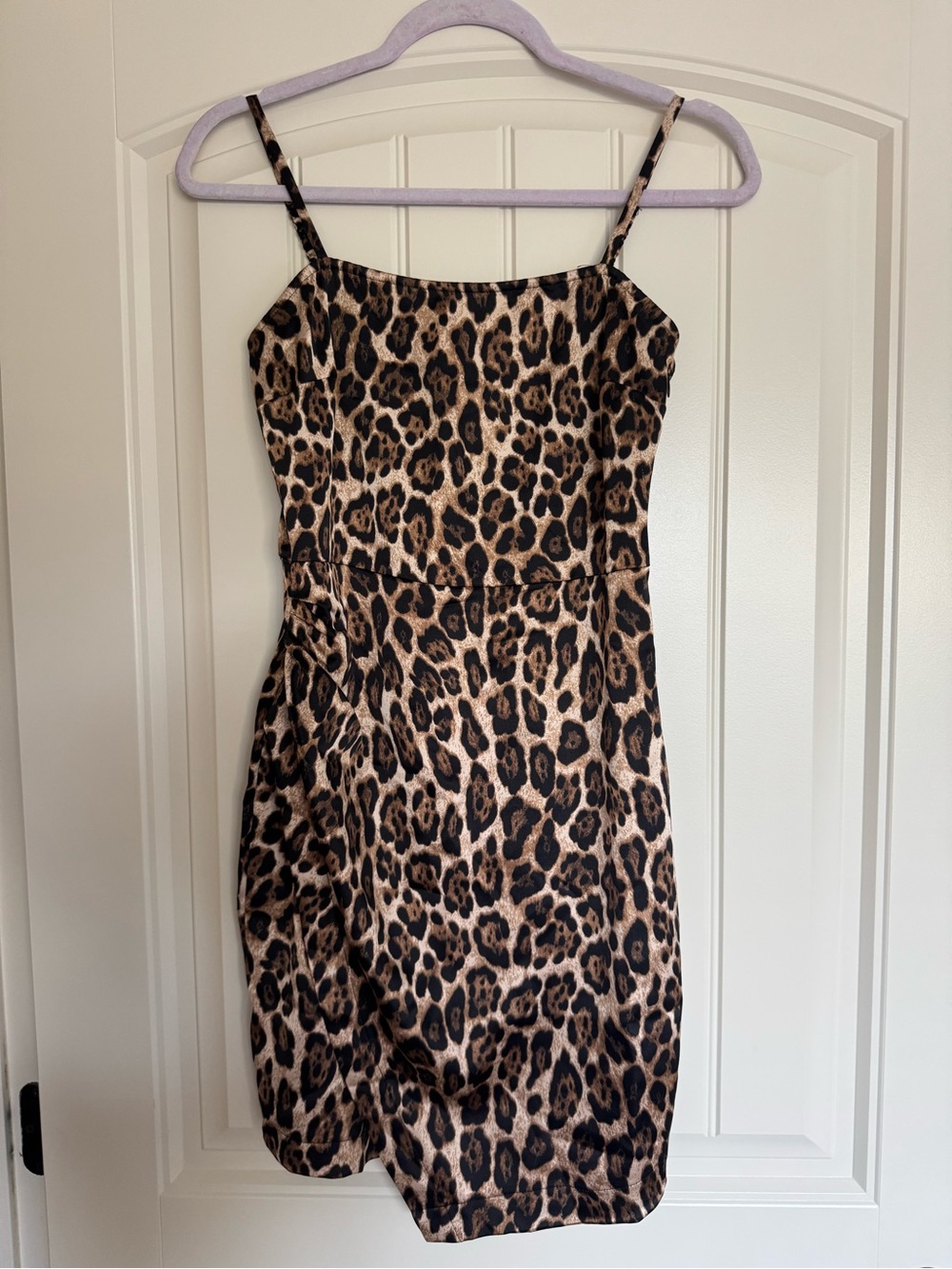 Leopard Print Spaghetti Strap Mini Dress - Brown/Black